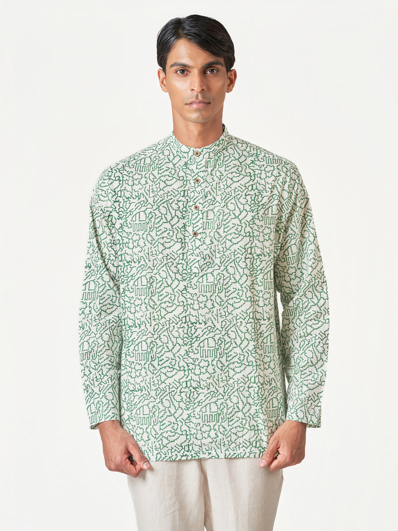 Green Printed Cotton Casual Kurtha