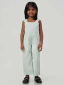 Green Checked Cotton Sleeveless Wide Leg Jumpsuit