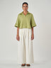 Green Cotton-Linen Oversized 3/4 Sleeve Shirt
