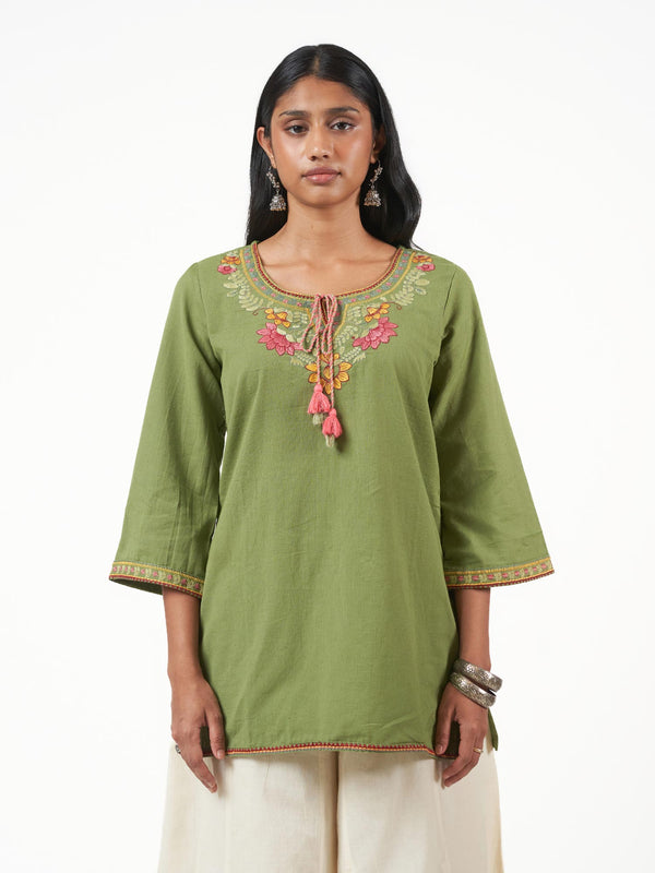 Cotton Thread Embroidery Short Kurti