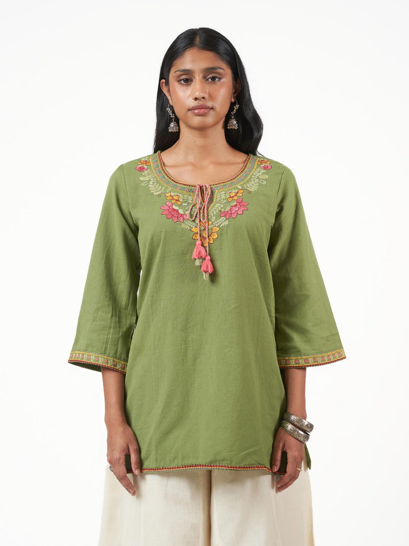Cotton Thread Embroidery Short Kurti
