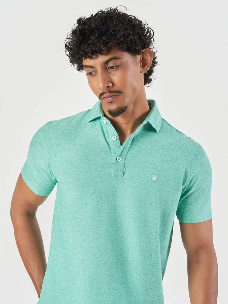 Green Cotton Plain Polo T-Shirt