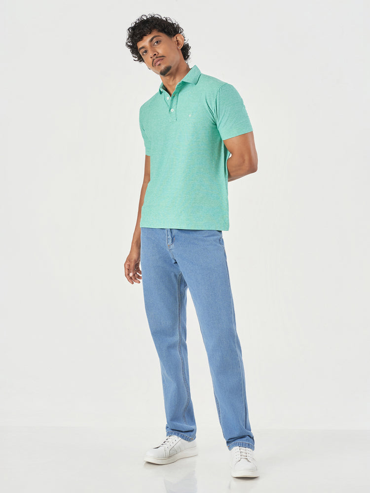 Green Cotton Plain Polo T-Shirt