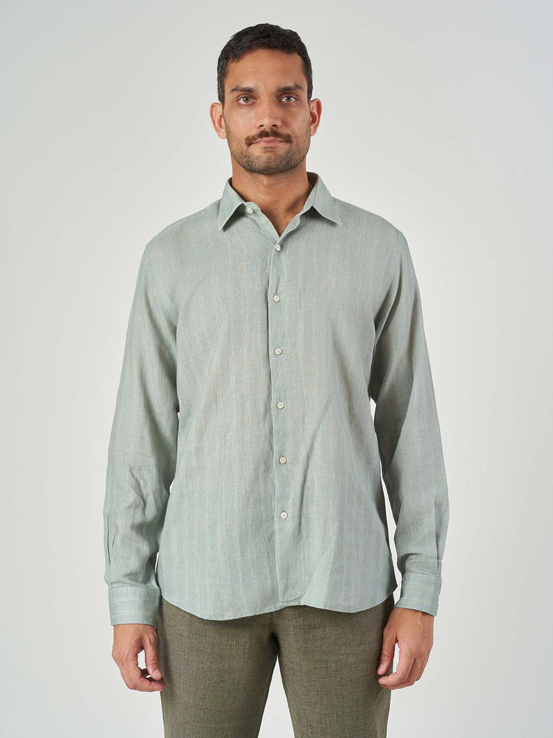 Green Design Linen Tailor Fit Shirt