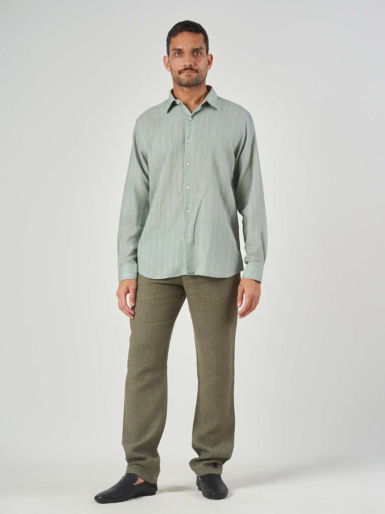 Green Design Linen Tailor Fit Shirt