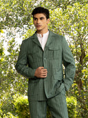 Green Pinstripe Tailored Fit Safari Jacket