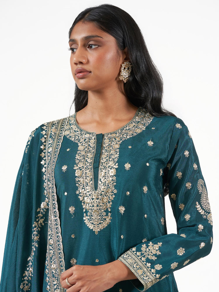 Raw Silk Embroidered Shalwar Set