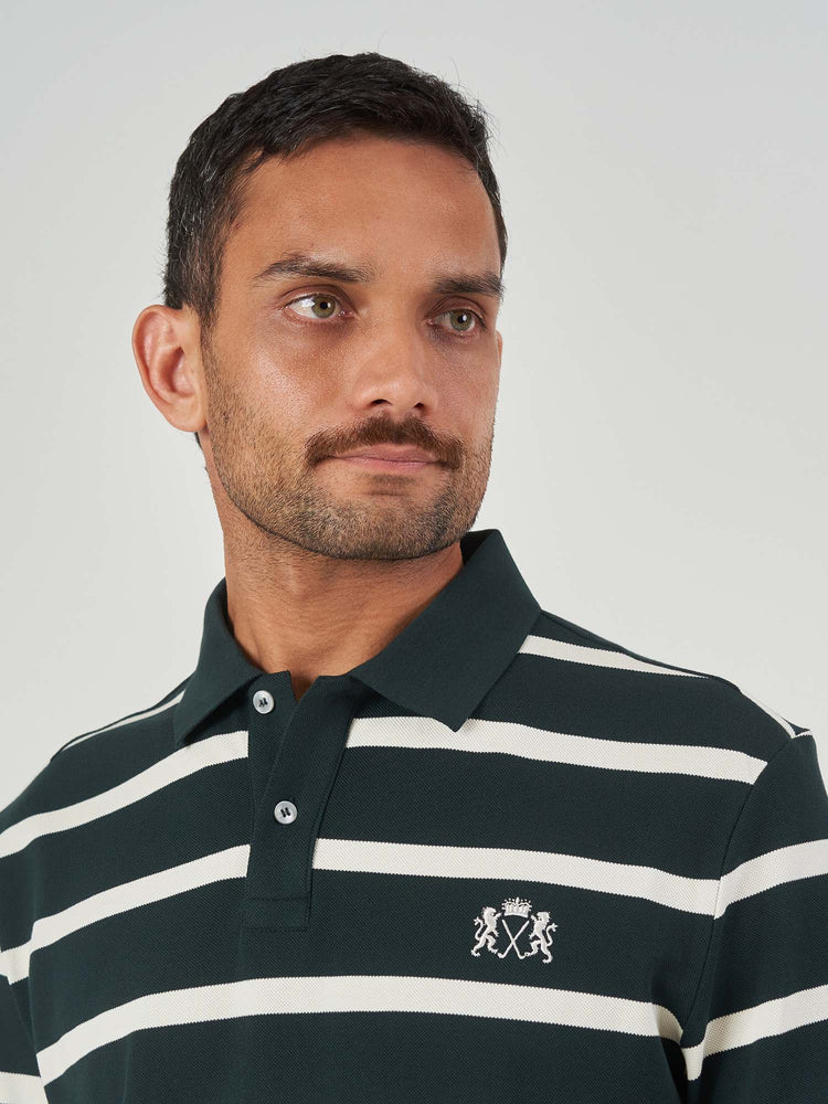 Green Striped Cotton Short Sleeve T-Shirt