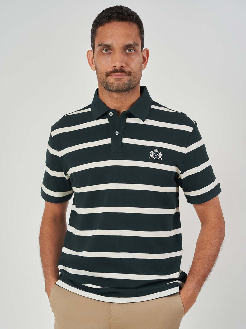 Green Striped Cotton Short Sleeve T-Shirt