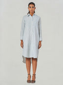 Striped Viscose Linen Relaxed Midi Shirt Dress