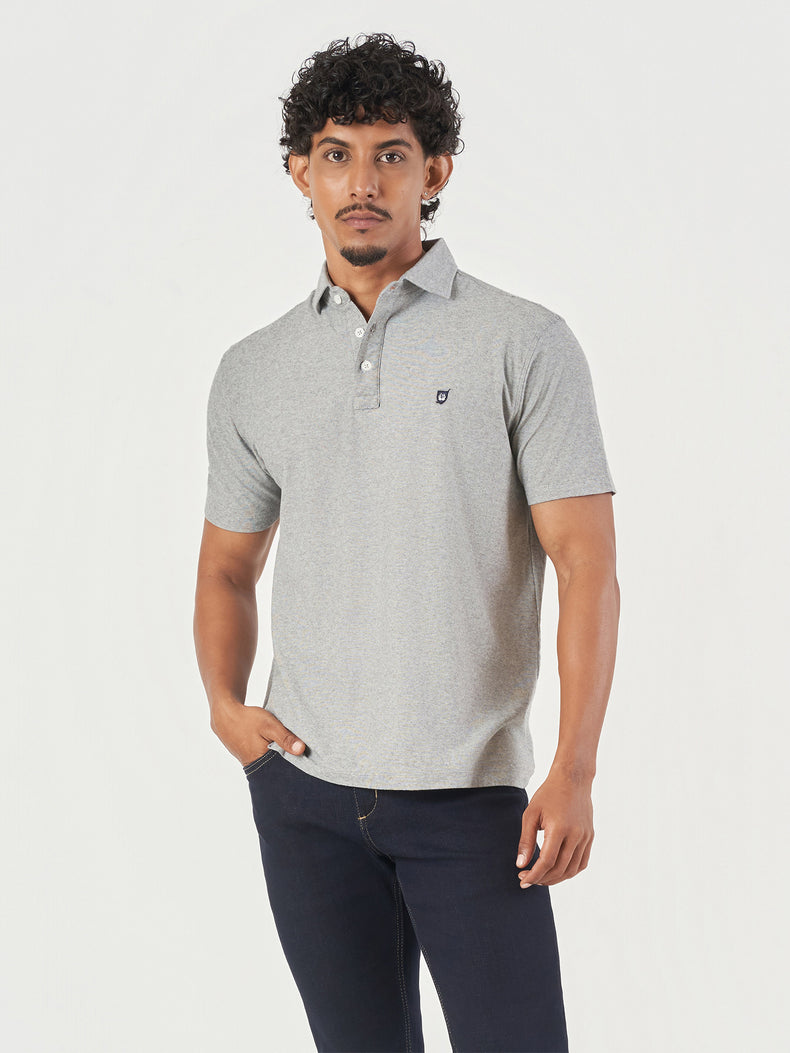 Grey Cotton Plain Polo T-Shirt