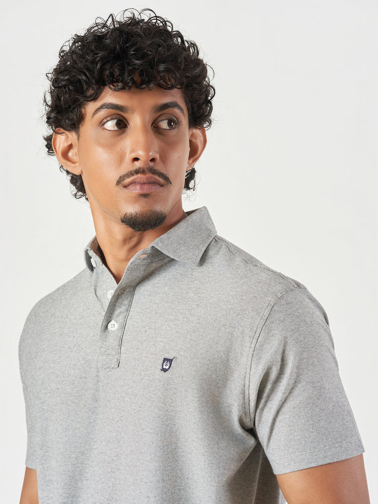 Grey Cotton Plain Polo T-Shirt
