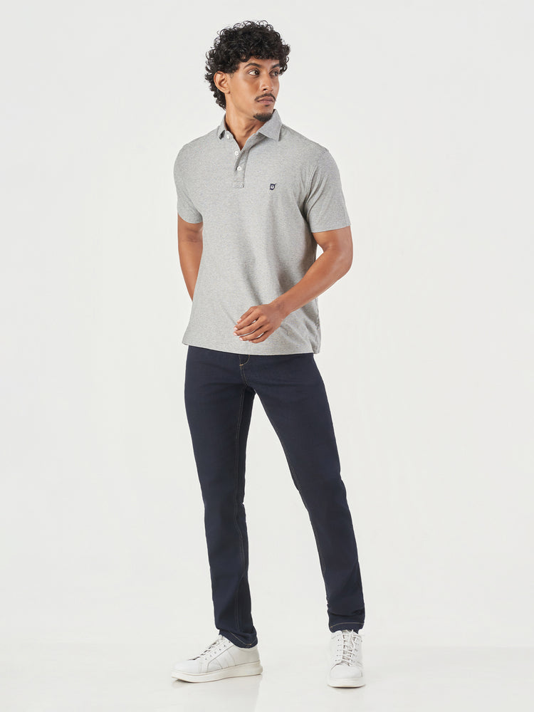 Grey Cotton Plain Polo T-Shirt