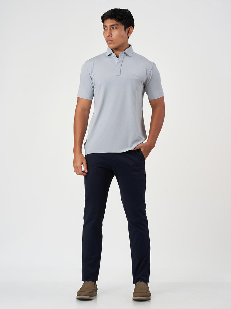 Grey Cotton Plain Polo T-Shirt