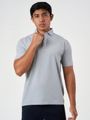 Grey Cotton Plain Polo T-Shirt
