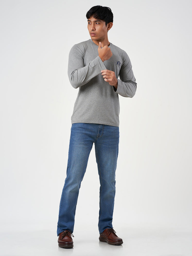 Grey Cotton Round Neck T-Shirt