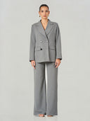 Grey Pinstripe Double-Breasted Wide-Leg Suit