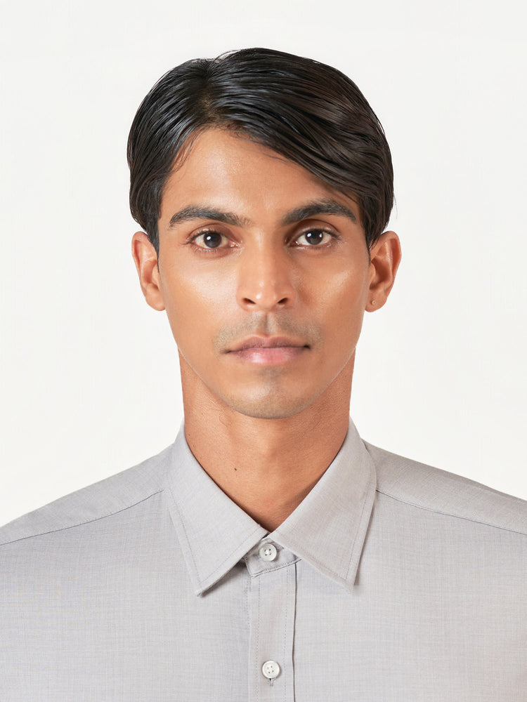 Grey Plain Long Sleeve Formal Shirt