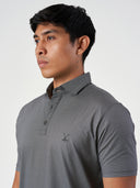 Grey Printed Cotton Polo T-Shirt