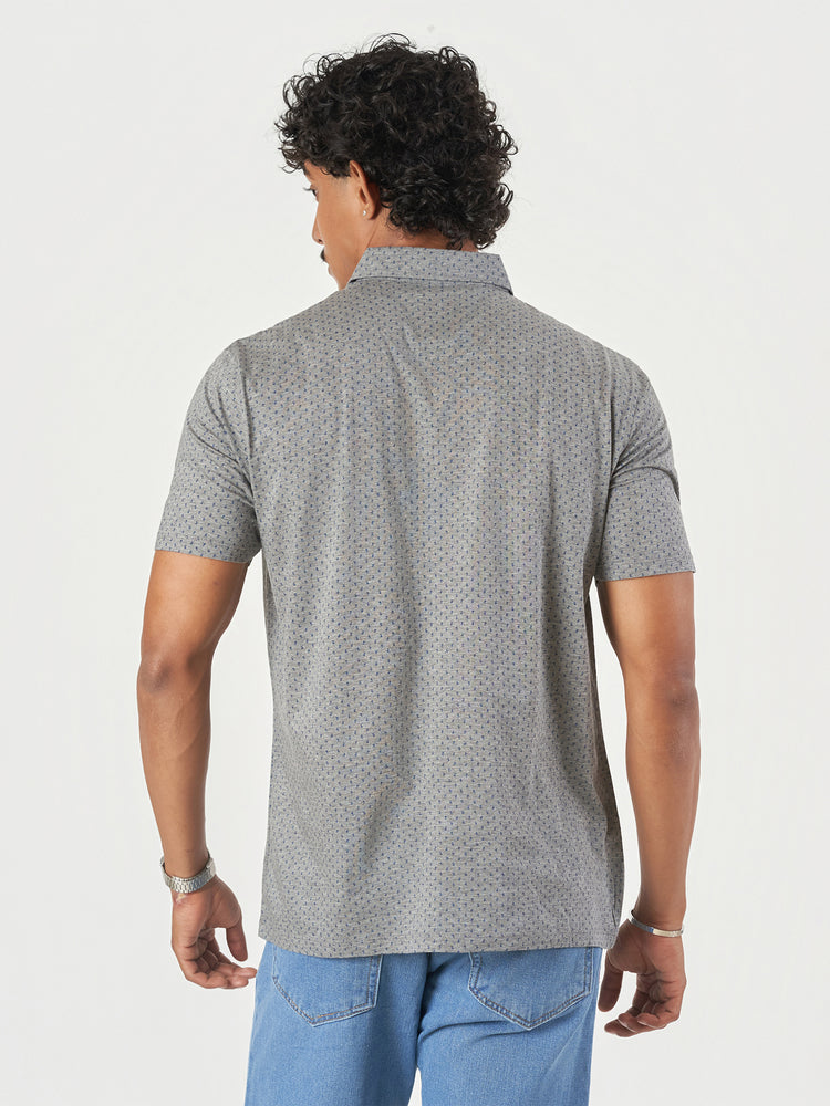 Grey Printed Polo T-Shirt