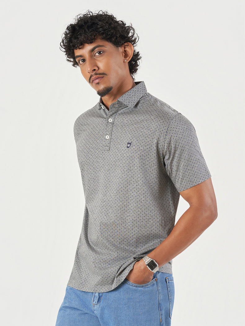 Grey Printed Polo T-Shirt