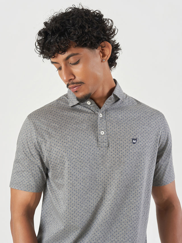 Grey Printed Polo T-Shirt