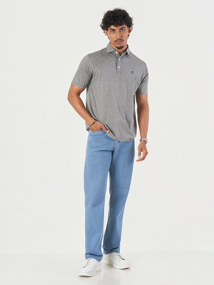 Grey Printed Polo T-Shirt