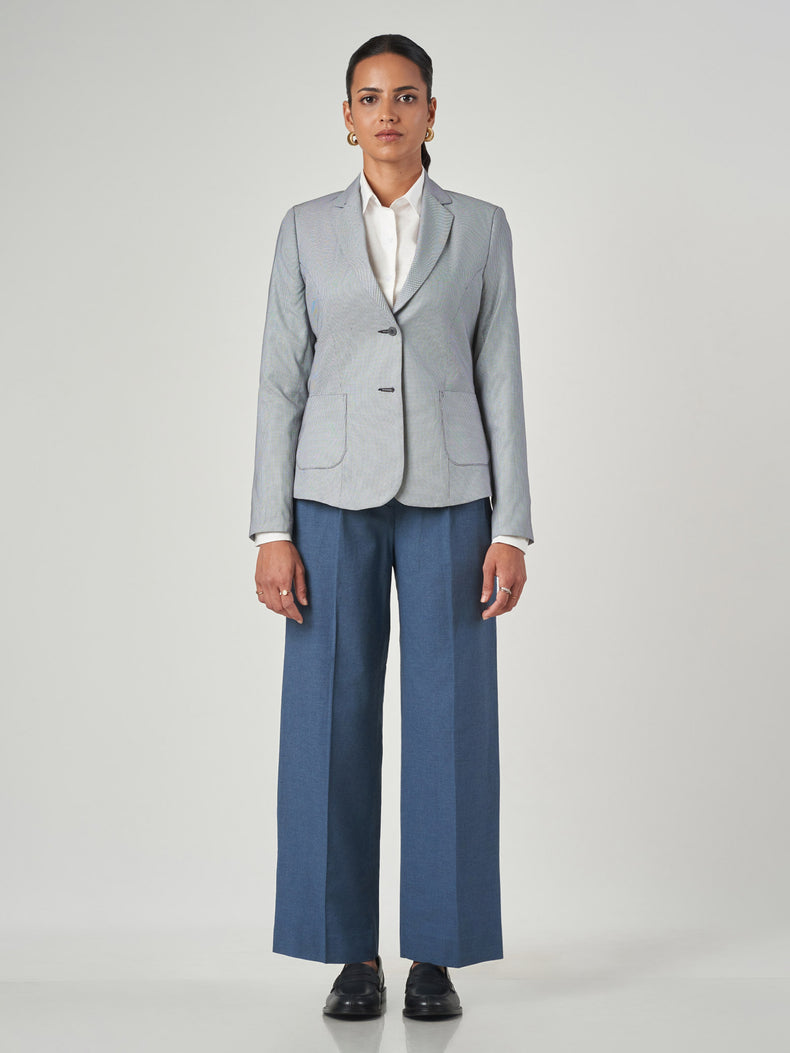 Grey Printed Regular Fit Formal Jacket