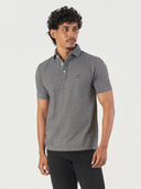 Grey Striped Cotton Polo T-Shirt
