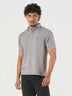 Grey Striped Cotton Polo T-Shirt