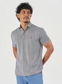 Grey Striped Spandex Polo T-Shirt