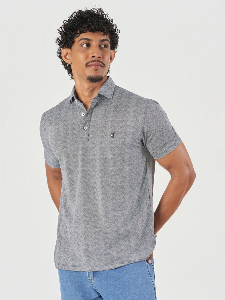 Grey Striped Spandex Polo T-Shirt