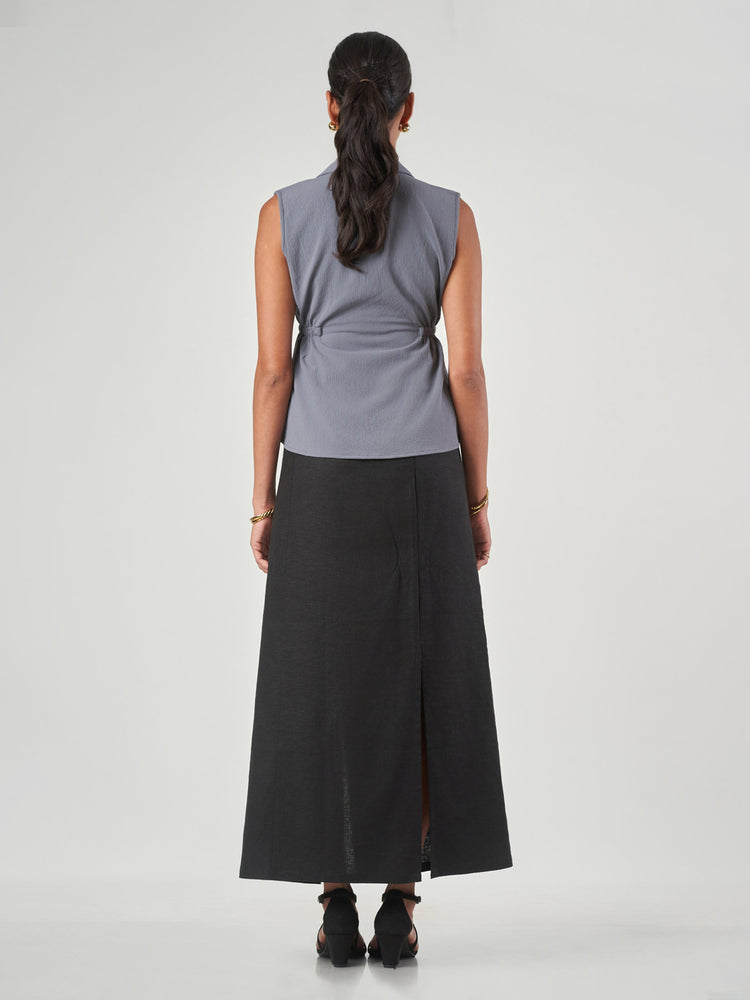 Grey Textured Sleeveless Blouse