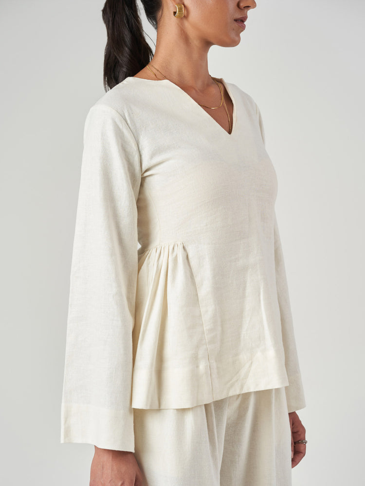 Ivory V-Neck Wide Leg Trouser Set