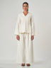 Ivory V-Neck Wide Leg Trouser Set