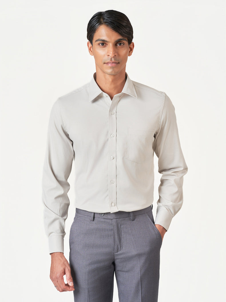 Light Beige Plain Long Sleeve Formal Shirt