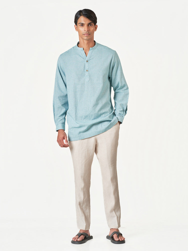 Light Blue Plain Cotton Casual Kurtha