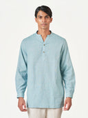 Light Blue Plain Cotton Casual Kurtha