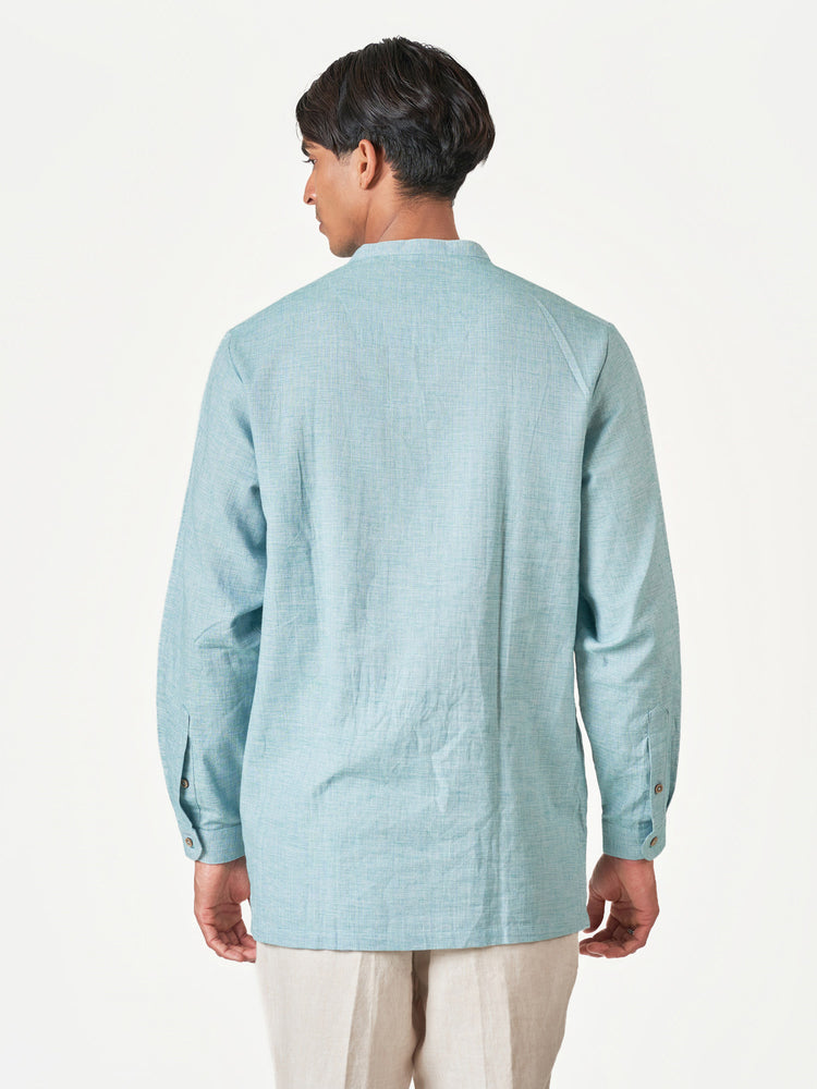 Light Blue Plain Cotton Casual Kurtha