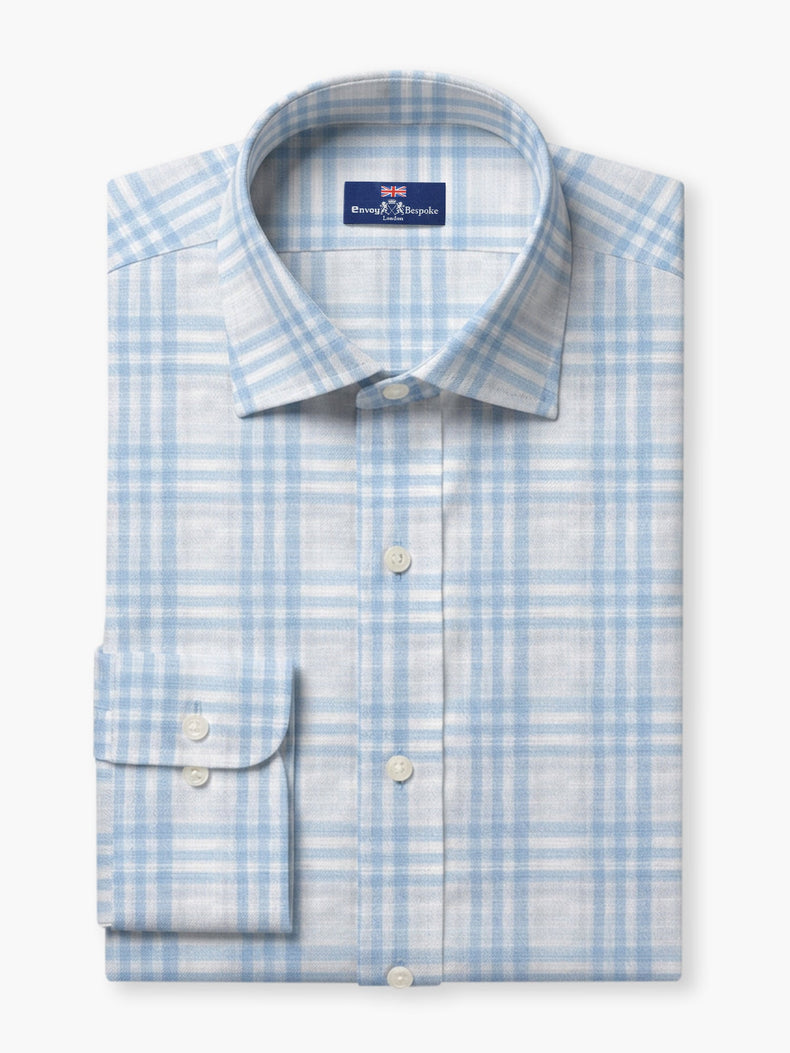 Light Blue Checked Cotton Dobby Custom Shirt