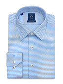 Light Blue Houndstooth Cotton Tailored Fit Shirt