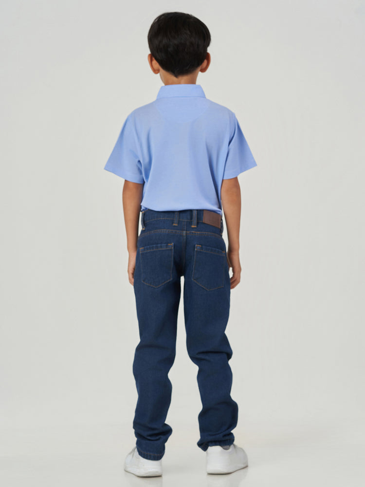 Light Blue Solid Cotton Short Sleeve Polo T-Shirt