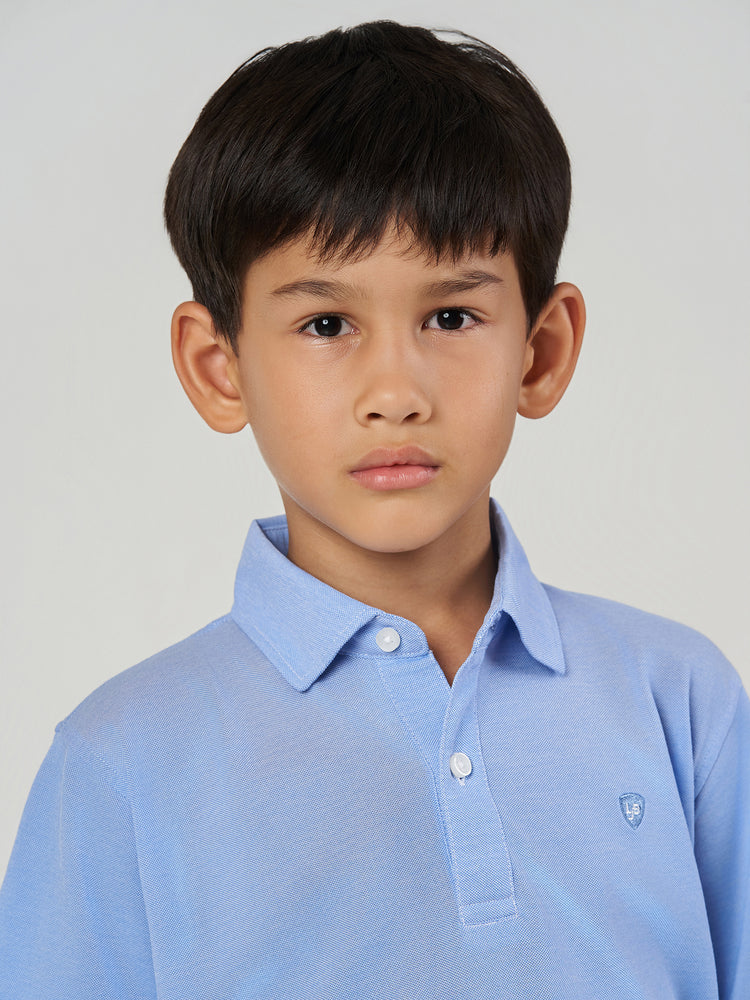 Light Blue Solid Cotton Short Sleeve Polo T-Shirt