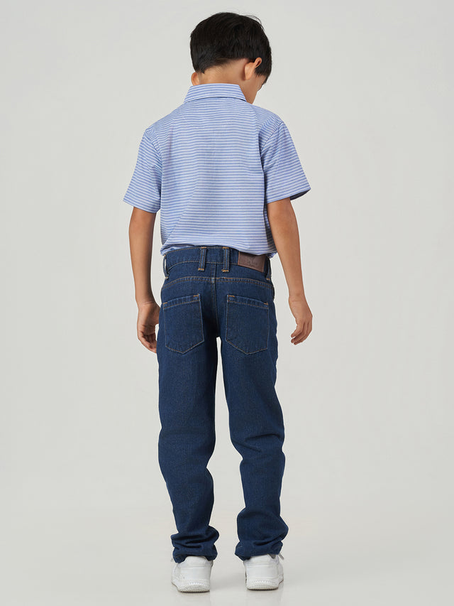 Light Blue Striped Cotton Short Sleeve Polo T-Shirt