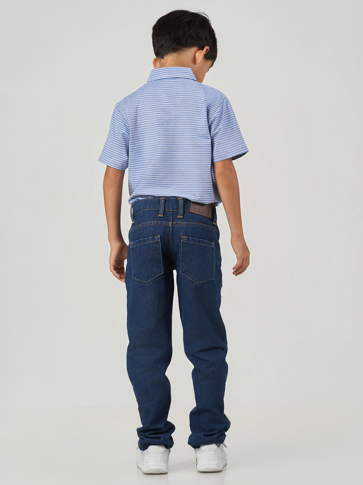 Light Blue Striped Cotton Short Sleeve Polo T-Shirt
