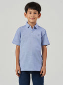 Light Blue Striped Cotton Short Sleeve Polo T-Shirt