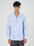 Light Blue Striped Cuban Collar Cotton Shirt