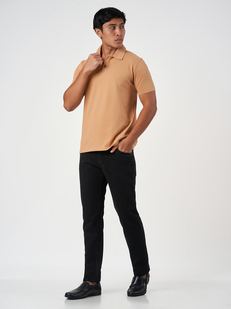 Light Brown Cotton Plain Polo T-Shirt