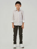 Light Brown Leaf Printed Cotton Viscose Long Sleeve Shirt