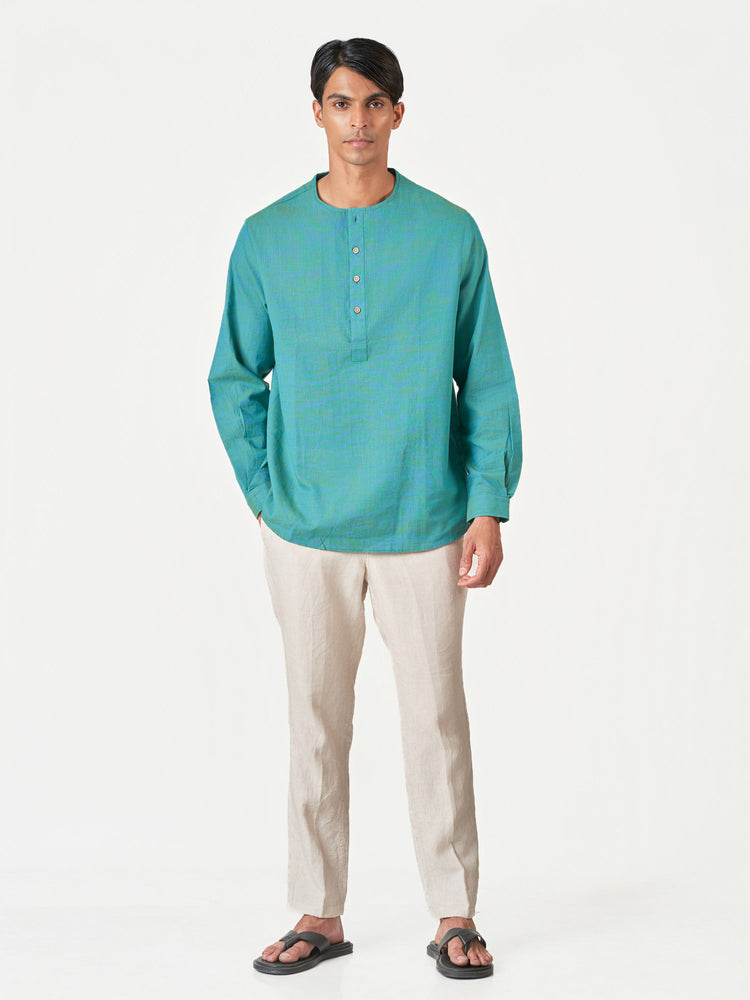 Light Green Plain Cotton Casual Kurtha